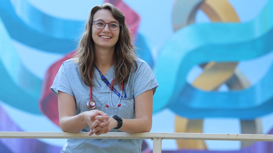 Selkirk College RPM Program alumni Dr. Svetlana Hadikin stands outside the hospital.