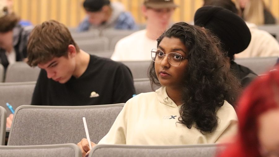 Student studying in classroom 