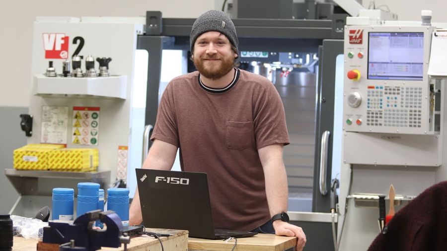 Selkirk College student researcher Jacob Cramton works out of the Selkirk Technology Access Centre (STAC) in Trail 