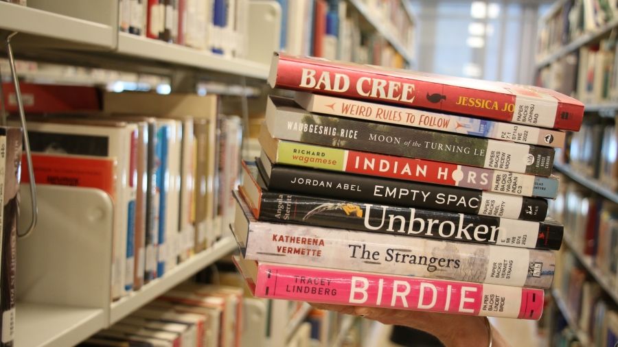 A stack of books in the library